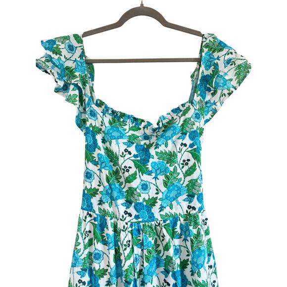 VICTORIA DUNN BLUE & GREEN FLORAL BACKLESS MIDI DRESS - Picture 2 of 5